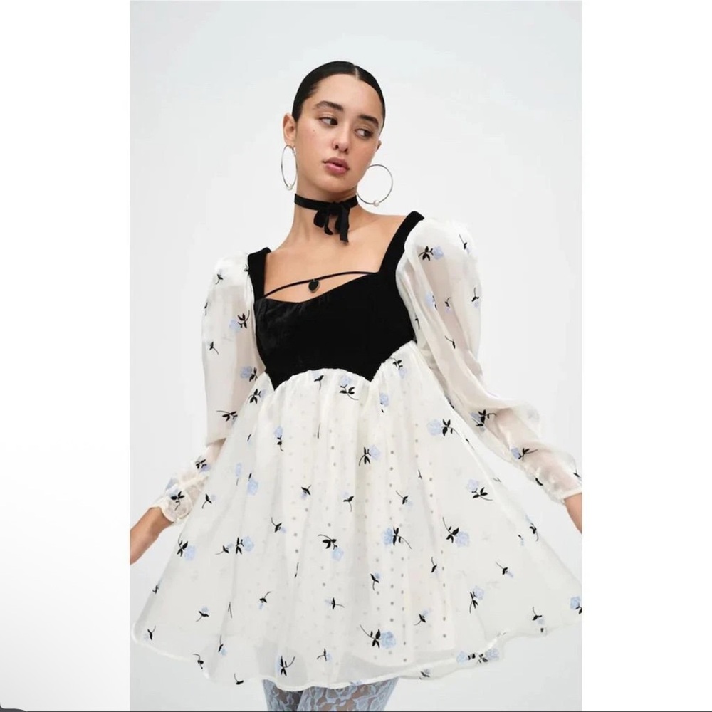 NWT For Love And Lemons Black and White Mini Dress “Snow White dress”